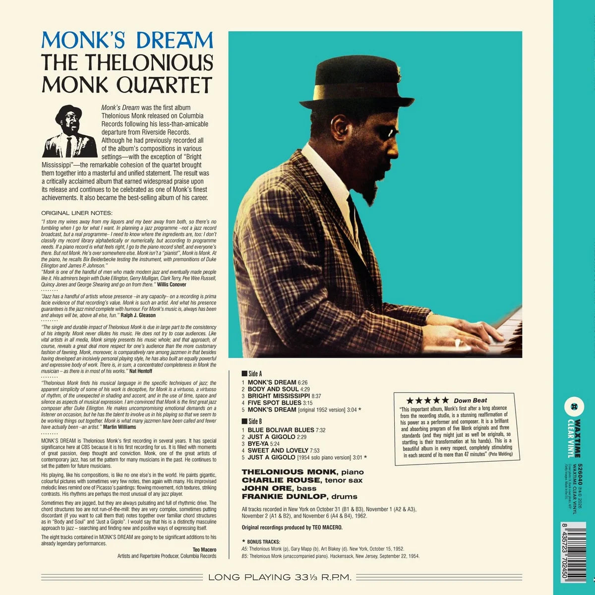 MONK,THELONIOUS - MONK'S DREAM Clear Vinyl LP