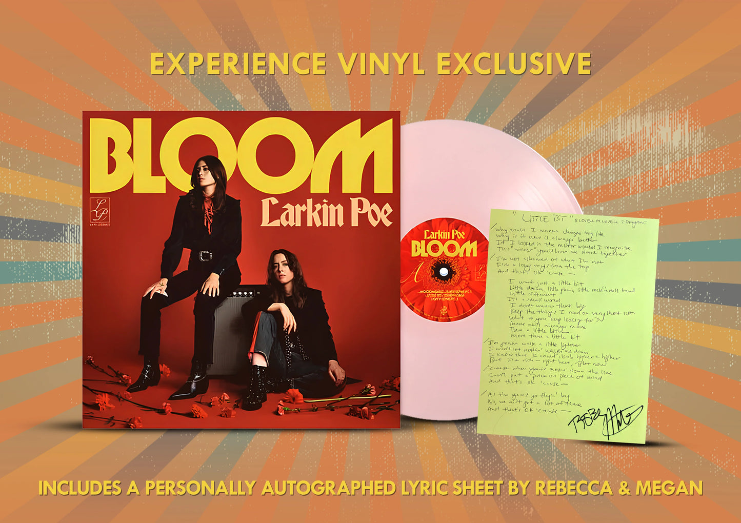 Larkin Poe - Bloom Colored Autographed Lyric Sheet Vinyl LP