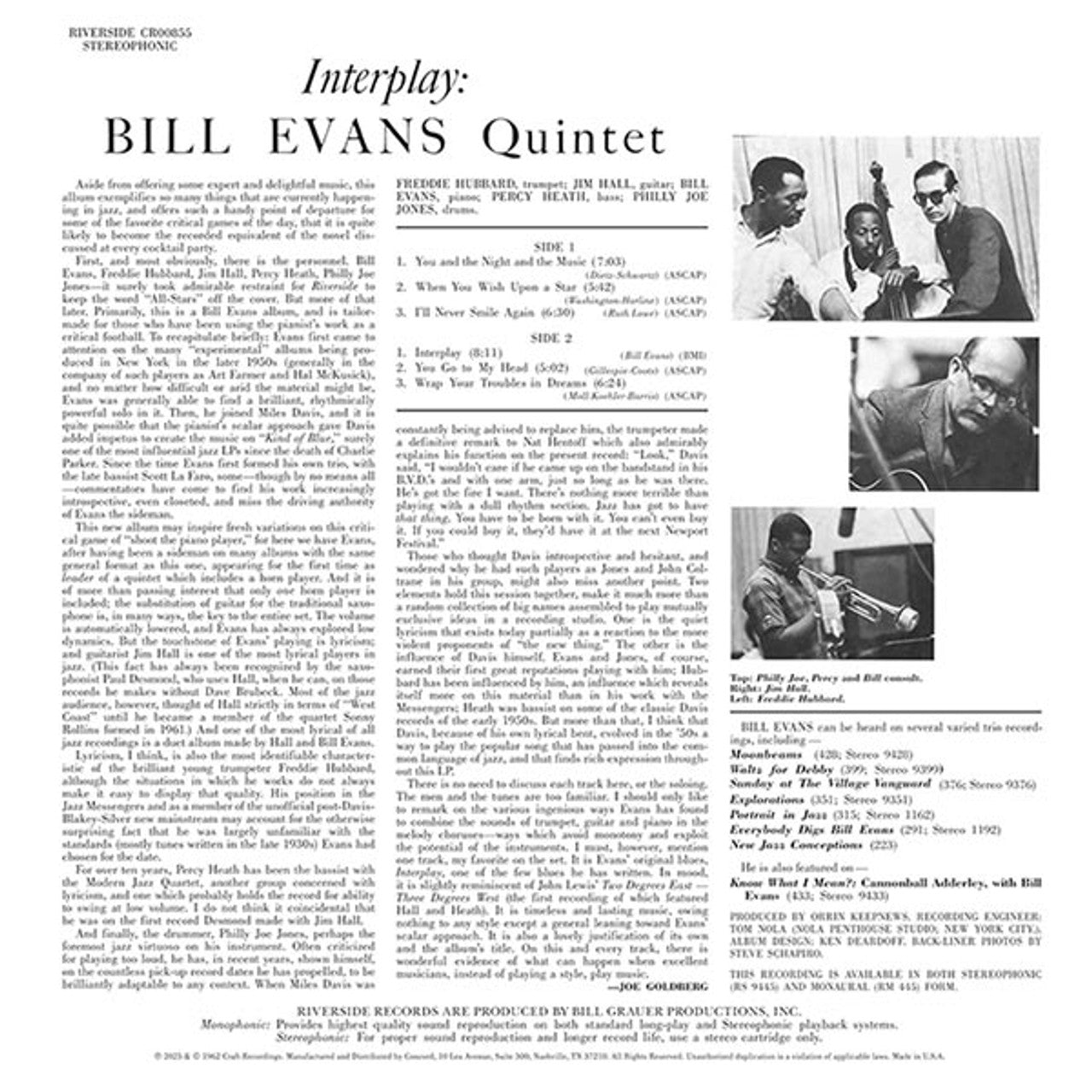 EVANS,BILL TRIO - INTERPLAY (ORIGINAL JAZZ CLASSICS SERIES) Vinyl LP