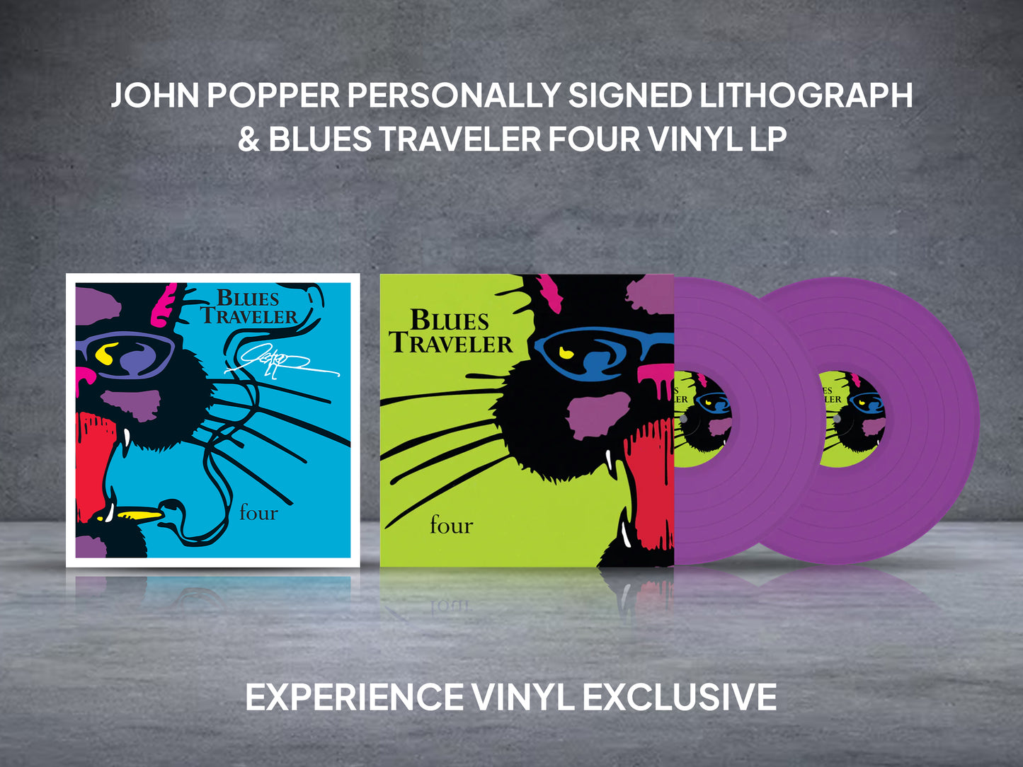 John Popper - Alternative Cover of Four Personally Signed Lithograph & Blues Traveler Four Purple Vinyl LP
