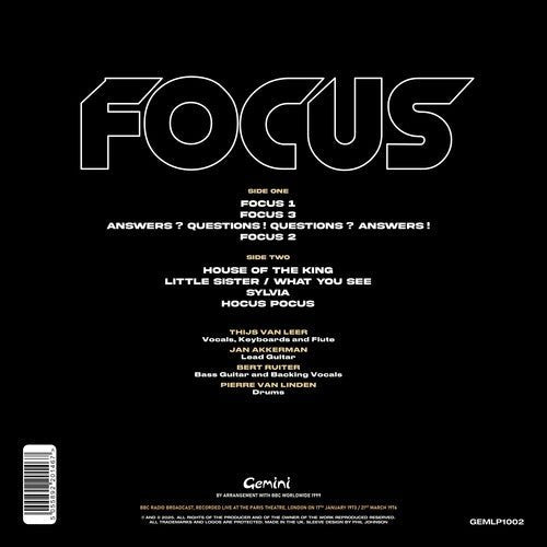 FOCUS - 73:LIVE IN LONDON White Vinyl LP