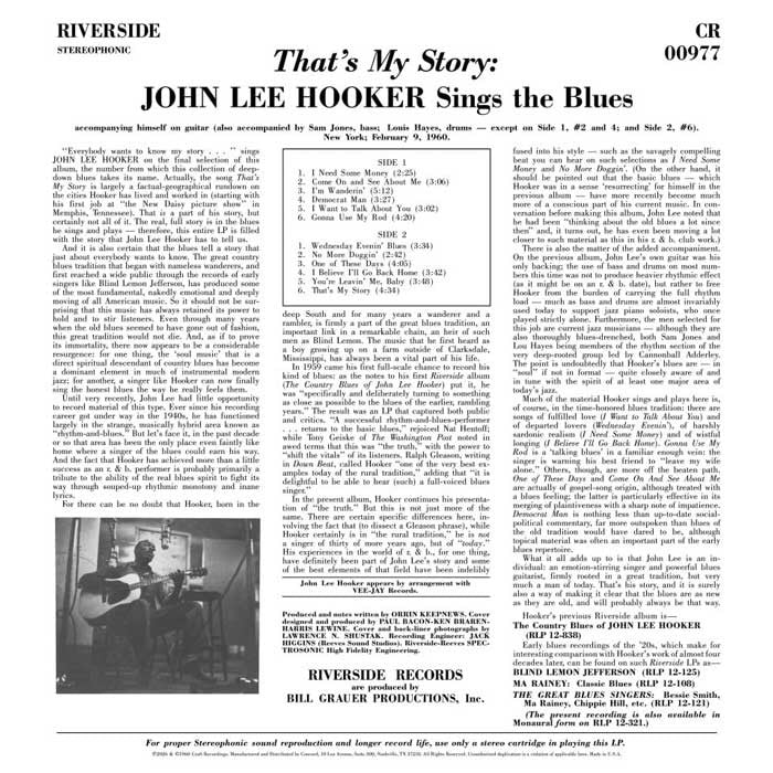 HOOKER,JOHN LEE - THAT'S MY STORY (BLUESVILLE ACOUSTIC SOUNDS SERIE) Vinyl LP