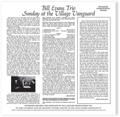 EVANS,BILL - SUNDAY VILLAGE VANGUARD (ORIGINAL JAZZ CLASSICS) Vinyl LP